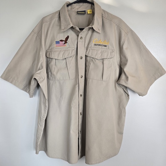 Cabela's Tops - Cabela's Shirt Men's‎ XL Logo Employee Button Down Workwear British Tan Flag.C02